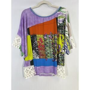 Vintage Italian Save the Queen Top Blouse Crochet Detail Sz M Boho Fairy Y2K